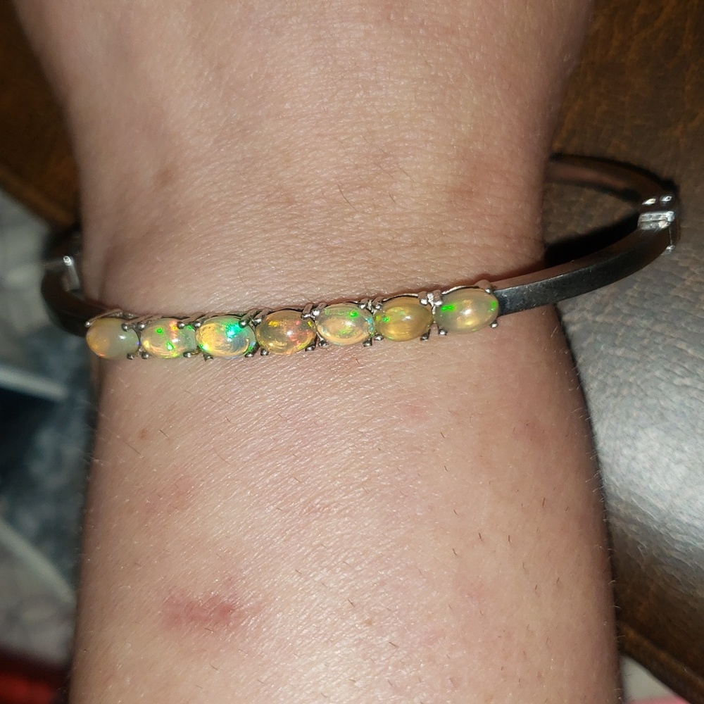 Opal and 925 silver antique bangle bracelet